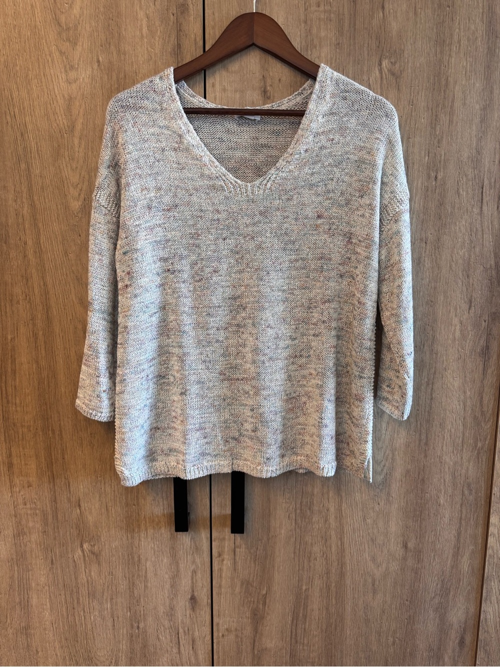 J. Jill Women’s Heathered Coastal Light Gray V-Neck Sweater 3/4 Sleeve
